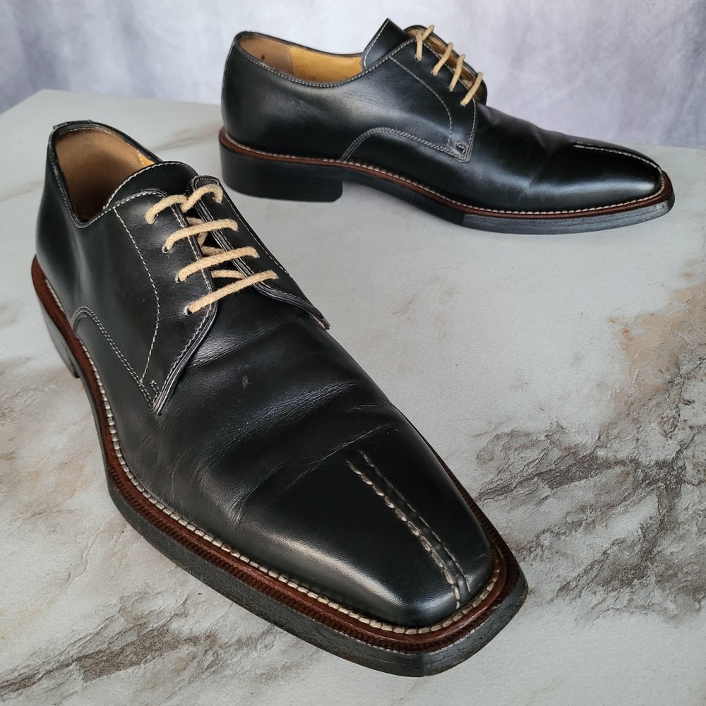 Antonio Maurizi Shoes Mens Size 41 Black Leather Derby Dress Handmade Italy